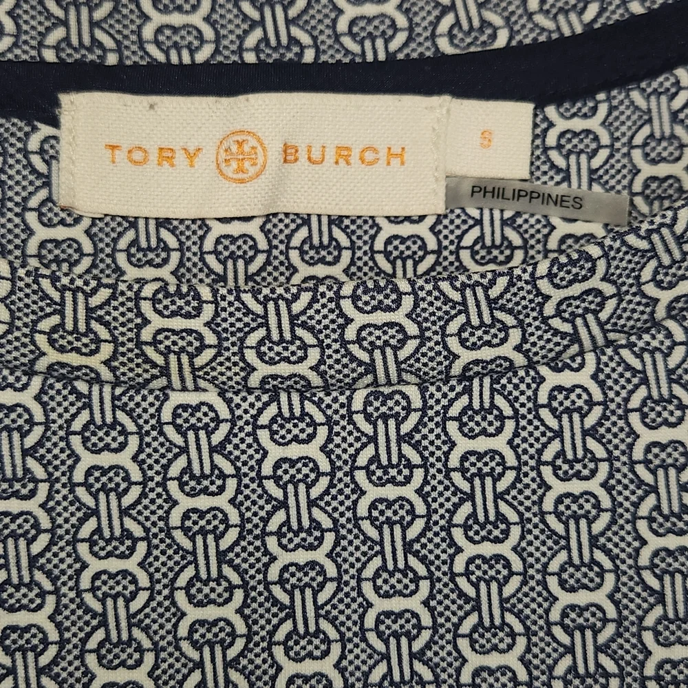 Tory Burch Corrine Crew Neck Long Sleeve Dress Chainlink Pattern Iconic Logo S